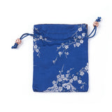 10 pc Silk Packing Pouches, Drawstring Bags, with Wood Beads, Blue, 14.7~15x10.9~11.9cm