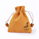 50 pc Burlap Packing Pouches, Drawstring Bags, with Wood Beads, Orange, 10~10.1x8.2~8.3cm