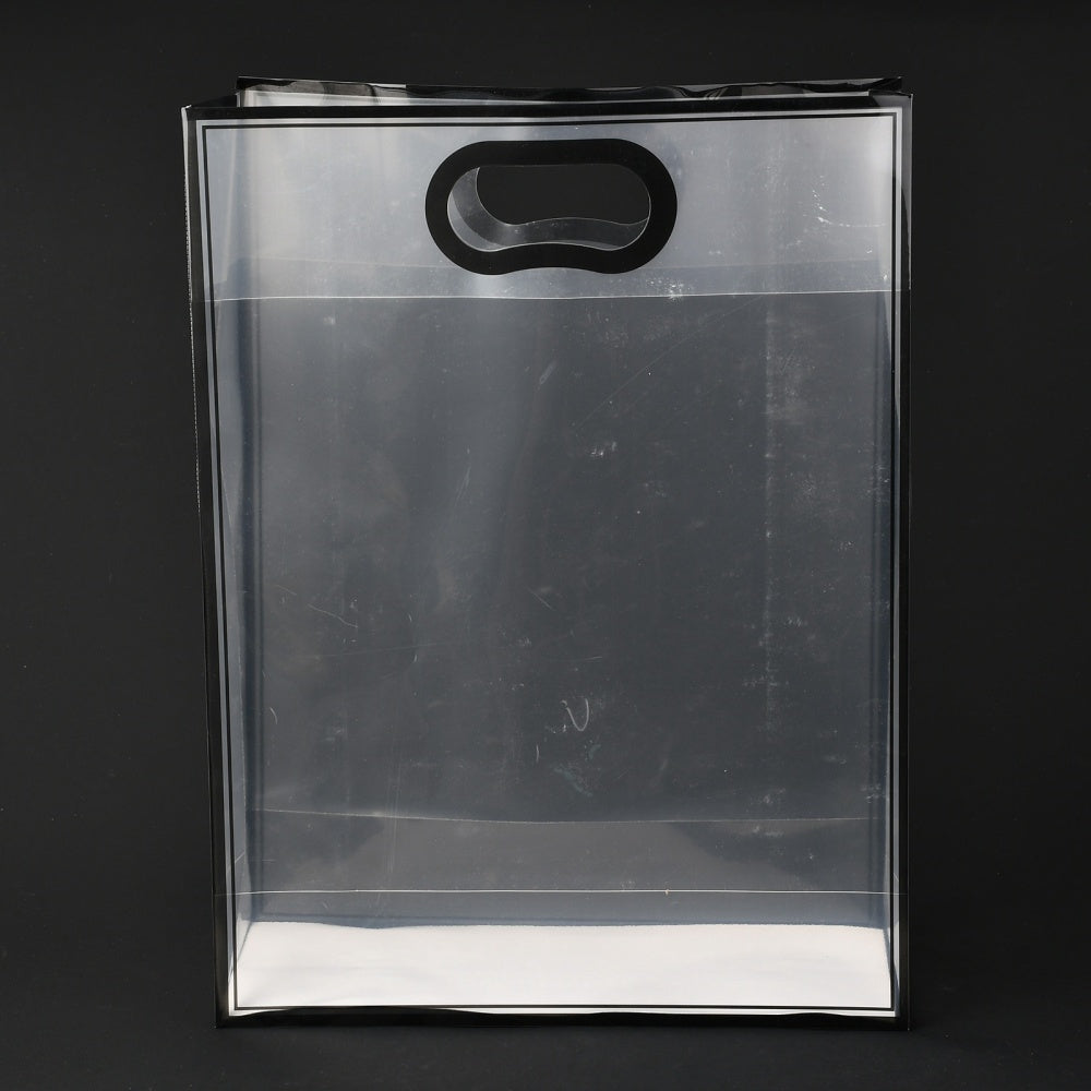 10 pc Rectangle Transparent Plastic Bags, with Handles, for Shopping,  Crafts, Gifts, Black, 40x30cm, 10pcs/bag