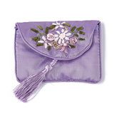 10 pc Embroidery Cloth Zip Pouches, with Tassels and Stainless Steel Snap Button, Rectangle, Medium Purple, 12x8.5cm