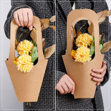 1 Set 20pcs Flower Sleeves Bag Kraft Paper Floral Gift Bags Long Handle Flower Display Bag for Bouquet Wrapping Wedding Party Home Decor Small Business, 14x7.5