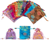 1 Set Chemical Fiber Packing Pouches, Drawstring Bags, Rectangle with Common Peony Pattern, Mixed Color, 14x11cm, 9pcs/set