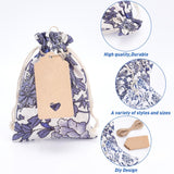 1 Bag Burlap Pouches, Polyester Drawstring Bags, Flower Pattern, Blue, Burlap Pouches: 13.8~22.7x10~17.4cm, 12pcs/bag