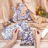 1 Bag Burlap Pouches, Polyester Drawstring Bags, Flower Pattern, Blue, Burlap Pouches: 13.8~22.7x10~17.4cm, 12pcs/bag