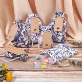 1 Bag Burlap Pouches, Polyester Drawstring Bags, Flower Pattern, Blue, Burlap Pouches: 13.8~22.7x10~17.4cm, 12pcs/bag