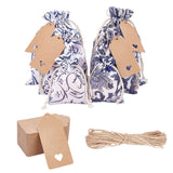 1 Bag Burlap Pouches, Polyester Drawstring Bags, Flower Pattern, Blue, Burlap Pouches: 13.8~22.7x10~17.4cm, 12pcs/bag