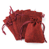 50 pc Burlap Packing Pouches Drawstring Bags, Dark Red, 9x7cm