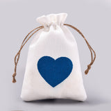 100 pc Burlap Packing Pouches Drawstring Bags, with Heart Pattern, Light Steel Blue, 14x10cm