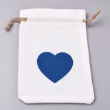 100 pc Burlap Packing Pouches Drawstring Bags, with Heart Pattern, Light Steel Blue, 14x10cm