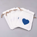 100 pc Burlap Packing Pouches Drawstring Bags, with Heart Pattern, Light Steel Blue, 14x10cm