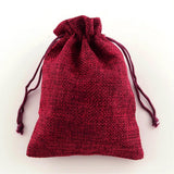 100 pc Polyester Imitation Burlap Packing Pouches Drawstring Bags, Dark Red, 13.5x9.5cm