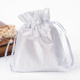 500 pc Rectangle Cloth Bags, with Drawstring, Silver, 12x9cm