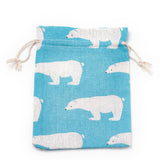 50 pc Polycotton(Polyester Cotton) Packing Pouches Drawstring Bags, with Printed White Bear, Light Sky Blue, 18x13cm