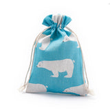 50 pc Polycotton(Polyester Cotton) Packing Pouches Drawstring Bags, with Printed White Bear, Light Sky Blue, 18x13cm