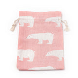 50 pc Polycotton(Polyester Cotton) Packing Pouches Drawstring Bags, with Printed White Bear, Pink, 18x13cm