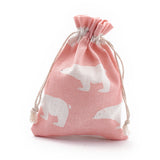 50 pc Polycotton(Polyester Cotton) Packing Pouches Drawstring Bags, with Printed White Bear, Pink, 18x13cm