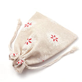 50 pc Polycotton(Polyester Cotton) Packing Pouches Drawstring Bags, with Printed Snowflake, Red, 18x13cm