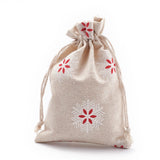 50 pc Polycotton(Polyester Cotton) Packing Pouches Drawstring Bags, with Printed Snowflake, Red, 18x13cm