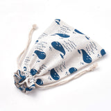 50 pc Polycotton(Polyester Cotton) Packing Pouches Drawstring Bags, with Printed Whale Shape, Steel Blue, 18x13cm