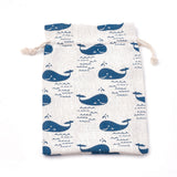 50 pc Polycotton(Polyester Cotton) Packing Pouches Drawstring Bags, with Printed Whale Shape, Steel Blue, 18x13cm