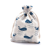 50 pc Polycotton(Polyester Cotton) Packing Pouches Drawstring Bags, with Printed Whale Shape, Steel Blue, 18x13cm