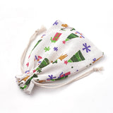 50 pc Polycotton(Polyester Cotton) Packing Pouches Drawstring Bags, with Printed Box and Christmas Tree, Colorful, 18x13cm