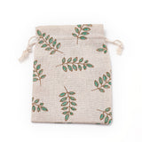 50 pc Polycotton(Polyester Cotton) Packing Pouches Drawstring Bags, with Printed Leaf, Teal, 18x13cm