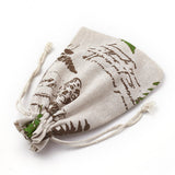 50 pc Polycotton(Polyester Cotton) Packing Pouches Drawstring Bags, with Printed Leaf and Word, Coconut Brown, 18x13cm