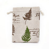 50 pc Polycotton(Polyester Cotton) Packing Pouches Drawstring Bags, with Printed Leaf and Word, Coconut Brown, 18x13cm