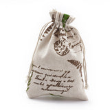 50 pc Polycotton(Polyester Cotton) Packing Pouches Drawstring Bags, with Printed Leaf and Word, Coconut Brown, 18x13cm