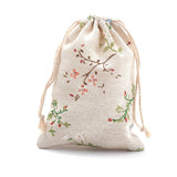 50 pc Cotton Packing Pouches Drawstring Bags, with Printed Flower, Colorful, 18x13cm