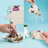 50 pc Polycotton(Polyester Cotton) Packing Pouches Drawstring Bags, with Printed Butterfly, Wheat, 14x10cm