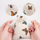 50 pc Polycotton(Polyester Cotton) Packing Pouches Drawstring Bags, with Printed Butterfly, Wheat, 14x10cm