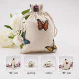 50 pc Polycotton(Polyester Cotton) Packing Pouches Drawstring Bags, with Printed Butterfly, Wheat, 14x10cm