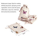 50 pc Polycotton(Polyester Cotton) Packing Pouches Drawstring Bags, with Printed Butterfly, Wheat, 14x10cm