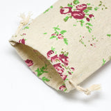 50 pc Polycotton(Polyester Cotton) Packing Pouches Drawstring Bags, with Printed Flower, Wheat, 14x10cm