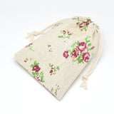 50 pc Polycotton(Polyester Cotton) Packing Pouches Drawstring Bags, with Printed Flower, Wheat, 14x10cm