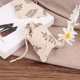 50 pc Polycotton(Polyester Cotton) Packing Pouches Drawstring Bags, with Printed Leaf, Wheat, 14x10cm