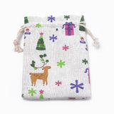 50 pc Polycotton(Polyester Cotton) Packing Pouches Drawstring Bags, with Printed Christmas Theme, Old Lace, 14x10cm