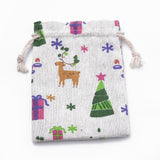 50 pc Polycotton(Polyester Cotton) Packing Pouches Drawstring Bags, with Printed Christmas Theme, Old Lace, 14x10cm