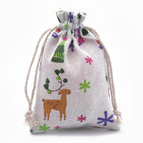 50 pc Polycotton(Polyester Cotton) Packing Pouches Drawstring Bags, with Printed Christmas Theme, Old Lace, 14x10cm