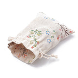 50 pc Polycotton(Polyester Cotton) Packing Pouches Drawstring Bags, with Printed Leafy Branches, Old Lace, 14x10cm