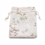 50 pc Polycotton(Polyester Cotton) Packing Pouches Drawstring Bags, with Printed Leafy Branches, Old Lace, 14x10cm