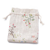 50 pc Polycotton(Polyester Cotton) Packing Pouches Drawstring Bags, with Printed Leafy Branches, Old Lace, 14x10cm