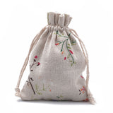 50 pc Polycotton(Polyester Cotton) Packing Pouches Drawstring Bags, with Printed Leafy Branches, Old Lace, 14x10cm