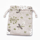 50 pc Polycotton(Polyester Cotton) Packing Pouches Drawstring Bags, with Printed Flower, Old Lace, 14x10cm