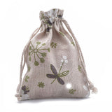 50 pc Polycotton(Polyester Cotton) Packing Pouches Drawstring Bags, with Printed Flower, Old Lace, 14x10cm