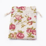 50 pc Polycotton(Polyester Cotton) Packing Pouches Drawstring Bags, with Printed Flower, Old Lace, 14x10cm