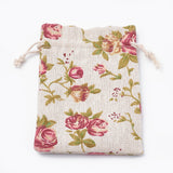 50 pc Polycotton(Polyester Cotton) Packing Pouches Drawstring Bags, with Printed Flower, Old Lace, 14x10cm