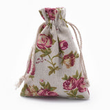 50 pc Polycotton(Polyester Cotton) Packing Pouches Drawstring Bags, with Printed Flower, Old Lace, 14x10cm